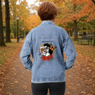 Elegante Zucker-Schädel Monarch Rot Rosen Art Nouv Jeansjacke