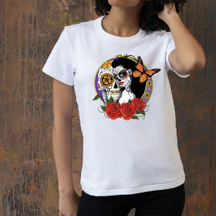Elegante Zucker-Schädel Monarch Rot Rosen Art Nouv T-Shirt