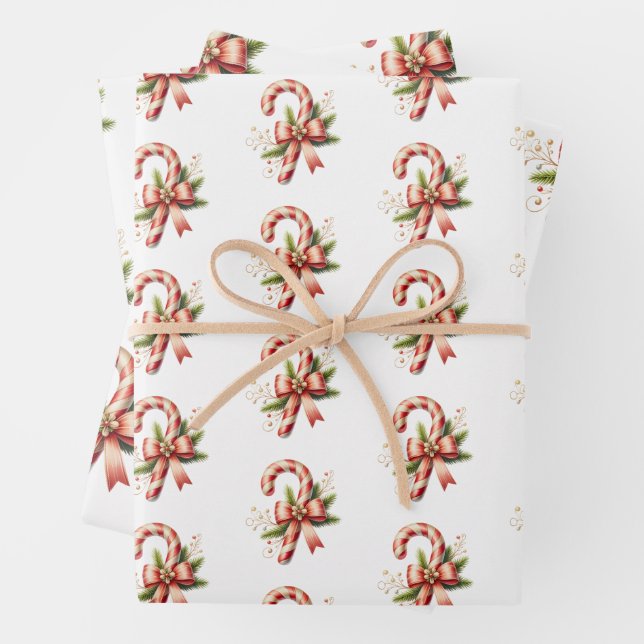 Elegante Zuckerstange mit roter Schleife Set von 3 Geschenkpapier Set (Beispiel)