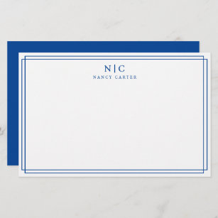 Elegante zwei mongram Navy Blue Geometric Border Briefpapier