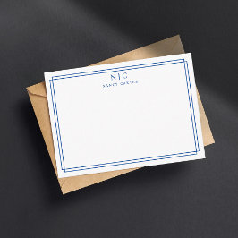 Elegante zwei mongram Navy Blue Geometric Border Mitteilungskarte