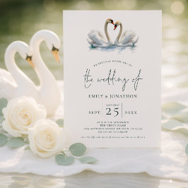 Elegante Zwei-Schwäne-Script-Hochzeit Einladung