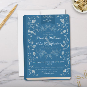 Elegante zweifarbige blaue florale Buchcover-Hochz Einladung