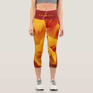 Elegante zweifarbige rot-goldene Monsella-Tulpe Capri Leggings