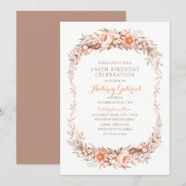 Eleganter 100. Geburtstagsparty Floral Fall Einladung