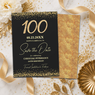 Eleganter 100. Schwarzer Gold-Glitter-Geburtstag Save The Date