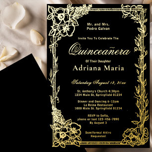 Eleganter 15. Geburtstag Quinceanera Gold Folieneinladung