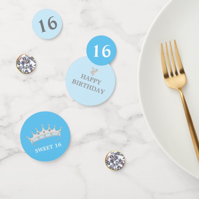 Eleganter 16. Geburtstag auf Hellblau Konfetti (Gruppe)