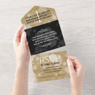 Eleganter 1. Hochzeitstag zur Papierhochzeit All In One Einladung