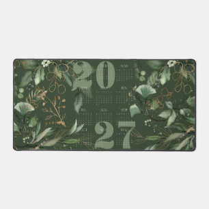 Eleganter 2027-Kalender Eukalyptus Grün Gold Schreibtischunterlage