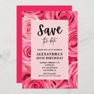Eleganter 20. Geburtstag Floral Rose Save the Date Einladung