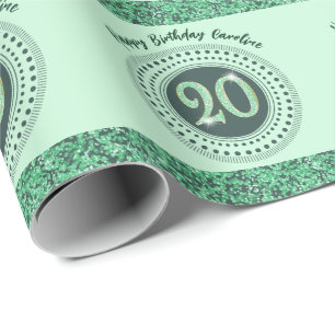 Eleganter 20. Geburtstag Grün Glitter mit Streifen Geschenkpapier