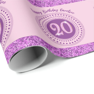 Eleganter 20. Geburtstag Rosa Glitter mit Streifen Geschenkpapier