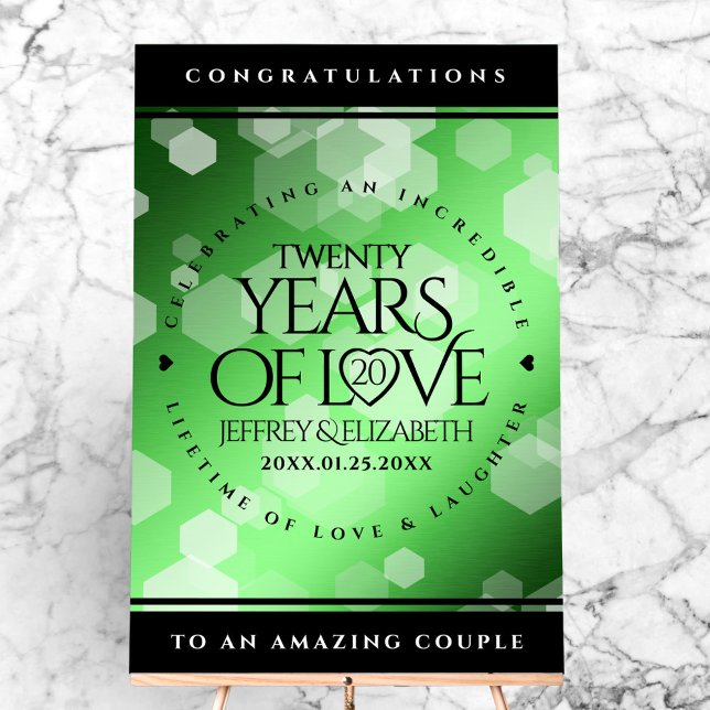 Eleganter 20. Smaragdgrüner Hochzeitstag Acrylschild (Elegant 20th Emerald Wedding Anniversary Acrylic Sign Cover Photo)