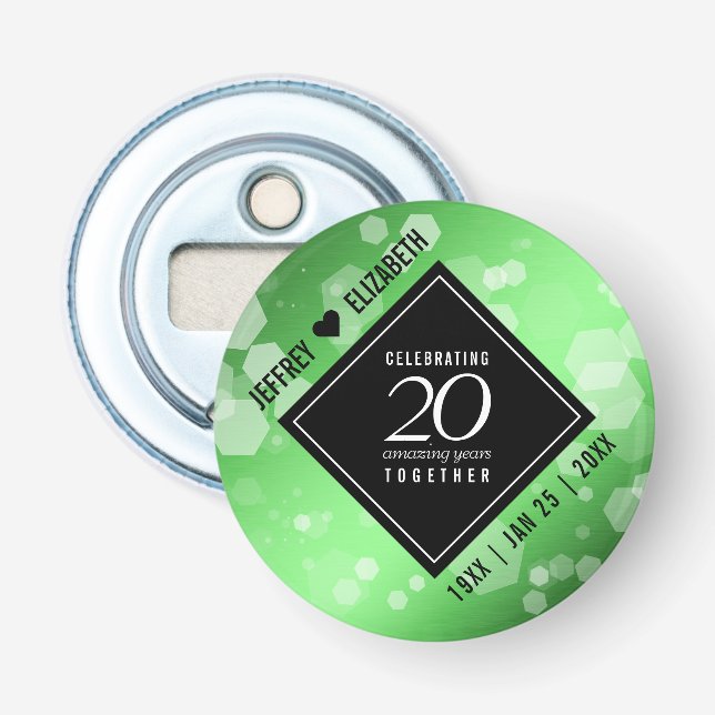 Eleganter 20. Smaragdgrüner Hochzeitstag Flaschenöffner (Vorderseite)