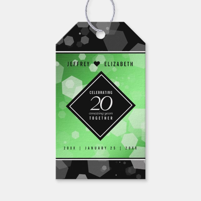 Eleganter 20. Smaragdgrüner Hochzeitstag Geschenkanhänger (Vorderseite)