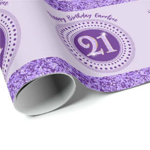 Eleganter 21. Geburtstag Lila Glitter mit Streifen Geschenkpapier