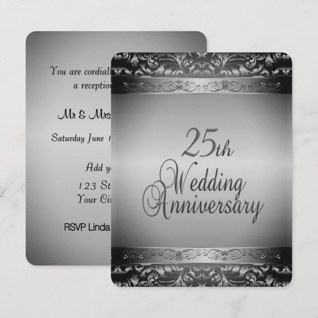 Eleganter 25. Hochzeitstag Einladung (Vorne/Hinten)