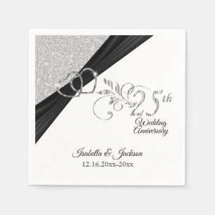 Eleganter 25. Silberner Glitzer Hochzeitstag Serviette