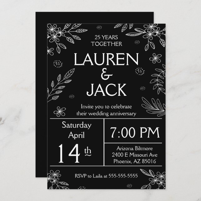 Eleganter 25. Silver-Jubiläum Einladung (Vorne/Hinten)