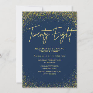 Eleganter 28. Geburtstag Einladung Navy Gold Glitz