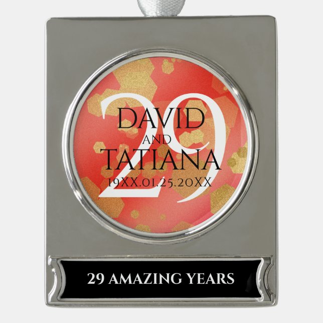 Eleganter 29. Garnet Hochzeitstag Banner-Ornament Silber (Vorderseite)