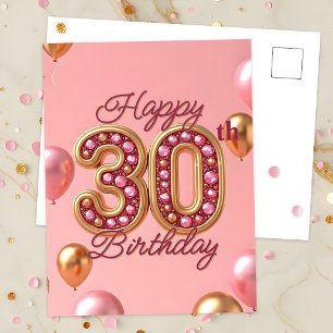 Eleganter 30. Geburtstag Meilenstein in Rosa und G Postkarte
