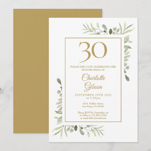 Eleganter 30. Geburtstag mit Gold und Wasserfarben Einladung