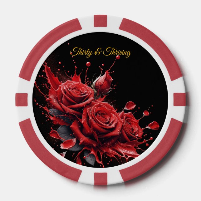 Eleganter 30. Geburtstag - Rose in Bloom Pokerchips (Vorderseite)