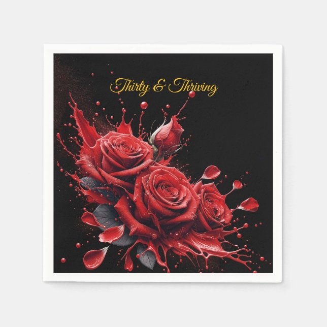 Eleganter 30. Geburtstag - Rose in Bloom Serviette (Vorderseite)