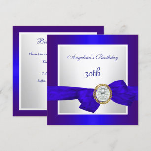 Eleganter 30. Geburtstag Royal Blau Weiß Diamant Einladung
