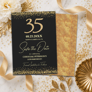 Eleganter 35. Schwarzer Gold-Glitter-Geburtstag Save The Date