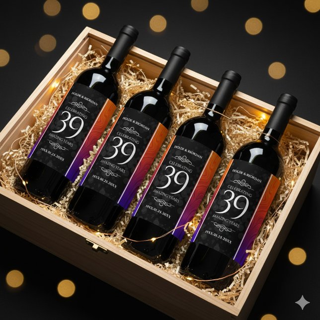 Eleganter 39. Geburtstag der Hochzeit Weinetikett (39th Agate Wedding Anniversary Wine/Liquor Drink Labels Cover Photo)
