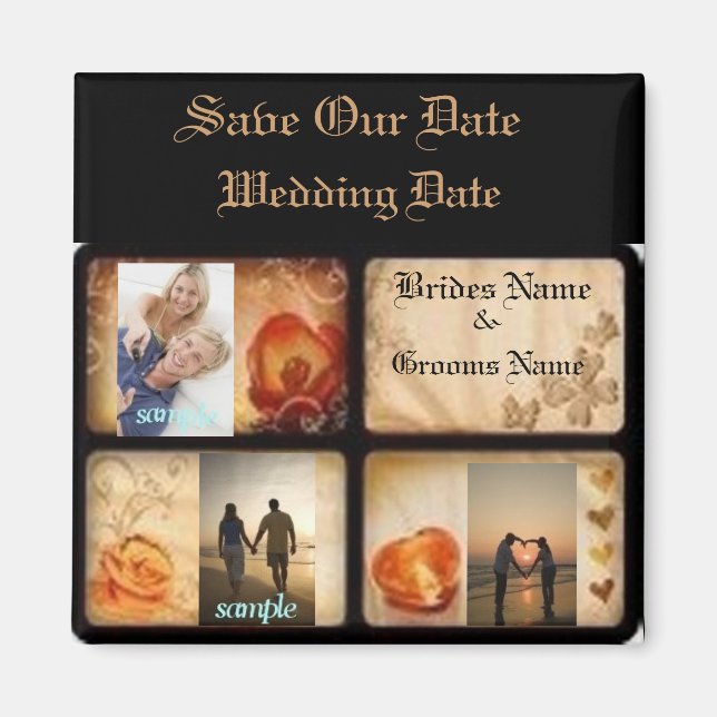 Eleganter 3 Foto Save the Date Hochzeitsmagnet Magnet (Vorne)