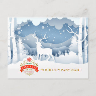 Eleganter 3D-Papier-Schnitt Winterwald Hirsch Feie Feiertagspostkarte