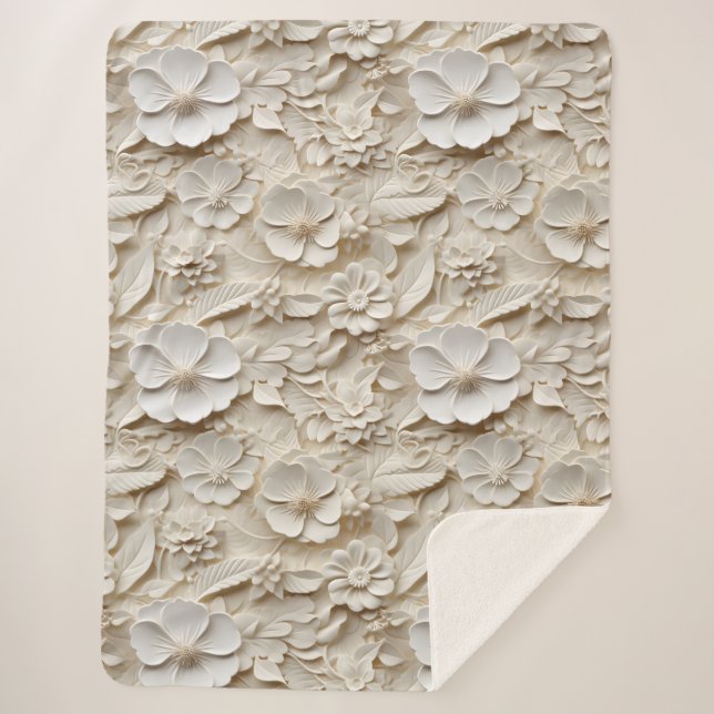 Eleganter, 3D-Stilweißer Flora Relief Sherpadecke (Vorderseite)