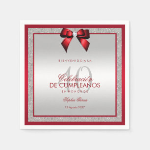 Eleganter 40. Geburtstag in Rubin und Silber Glanz Serviette