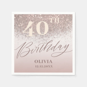 Eleganter 40. Geburtstag Party Rose Gold Glitzer Serviette