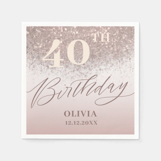 Eleganter 40. Geburtstag Party Rose Gold Glitzer Serviette (Vorderseite)