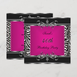 Eleganter 40. Geburtstag Rosa Zebra Schwarz Silber Einladung