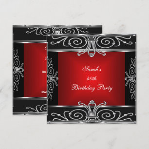 Eleganter 40. Geburtstag Rot Schwarz Silber Art De Einladung
