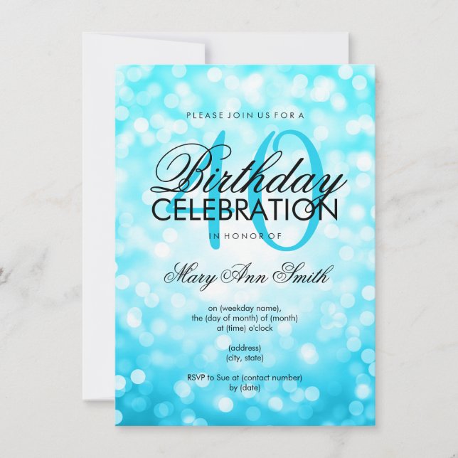 Eleganter 40. Geburtstag Türkis Glitzer Lights Einladung (Vorderseite)