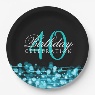 Eleganter 40. Geburtstags-Party-Glitzern-Türkis Pappteller