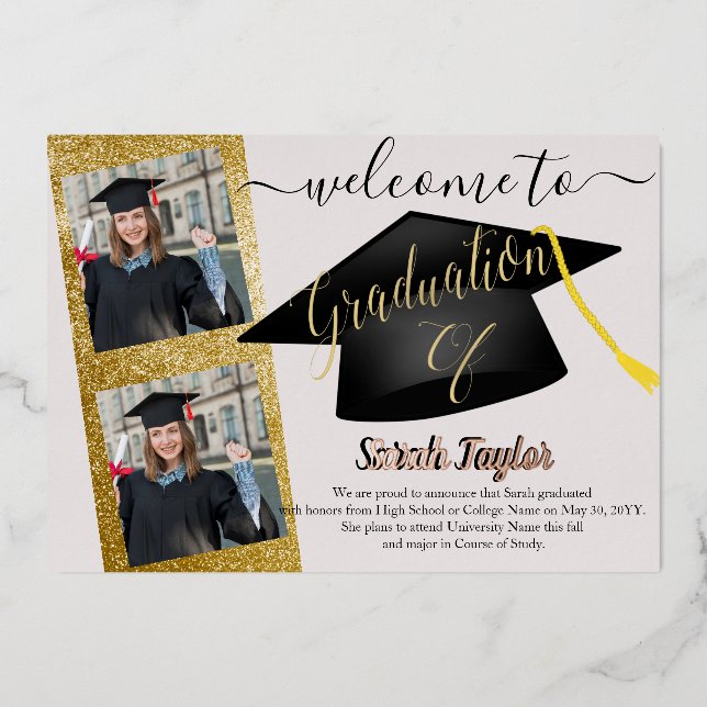 Eleganter 4-Foto-Abschluss Folieneinladung (Vorderseite)