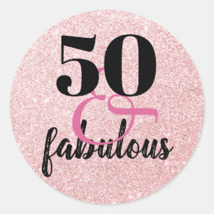 Eleganter 50. Geburtstag 50& fabelhafter rosa Glit Runder Aufkleber