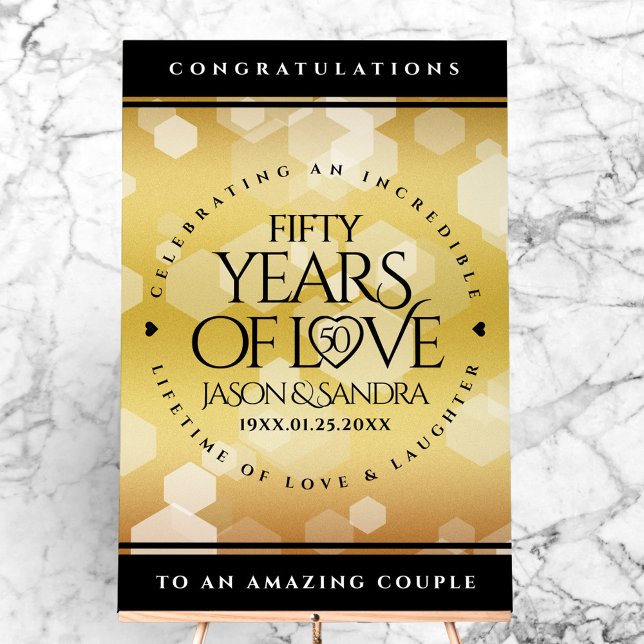 Eleganter 50. Geburtstag der Goldenen Hochzeit Acrylschild (Elegant 50th Golden Wedding Anniversary Acrylic Sign Cover Photo)