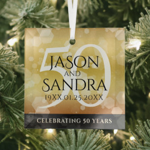 Eleganter 50. Geburtstag der Goldenen Hochzeit Ornament Aus Glas