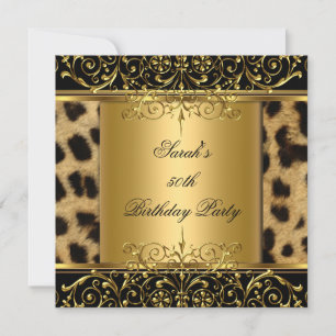 Eleganter 50. Geburtstag Gold Schwarz Leopard Einladung