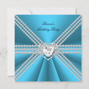 Eleganter 50. Geburtstag Silber Blau Diamant Herz Einladung