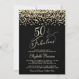 Eleganter 50. Geburtstagsparty Gold Glitzer Black Einladung
